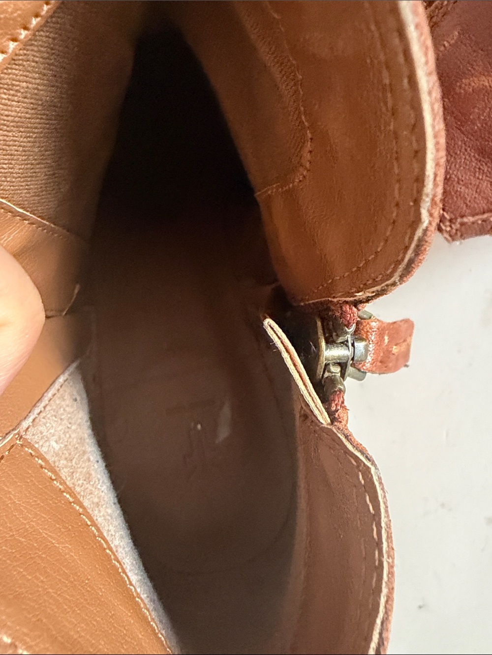 Frye Judith Cognac/Whiskey Brown Double Zip Western Ankle Bootie size 7.5 - Picture 9 of 10